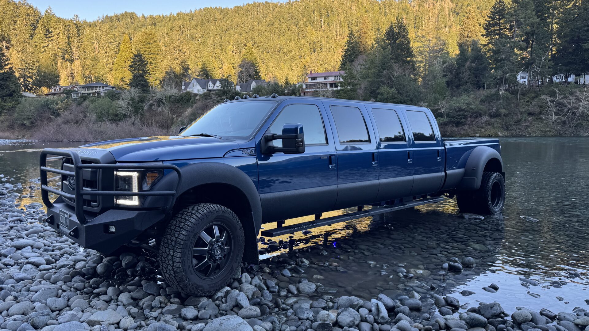 BlueFire truck by a river