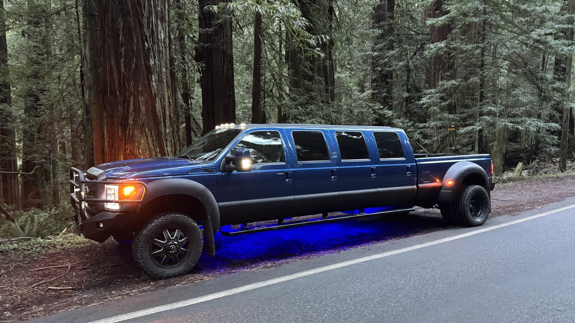 BlueFire truck in the redwoods